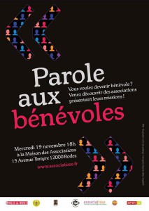 affiche de l'animation PAROLE AUX BENEVOLES du 19 11 2014